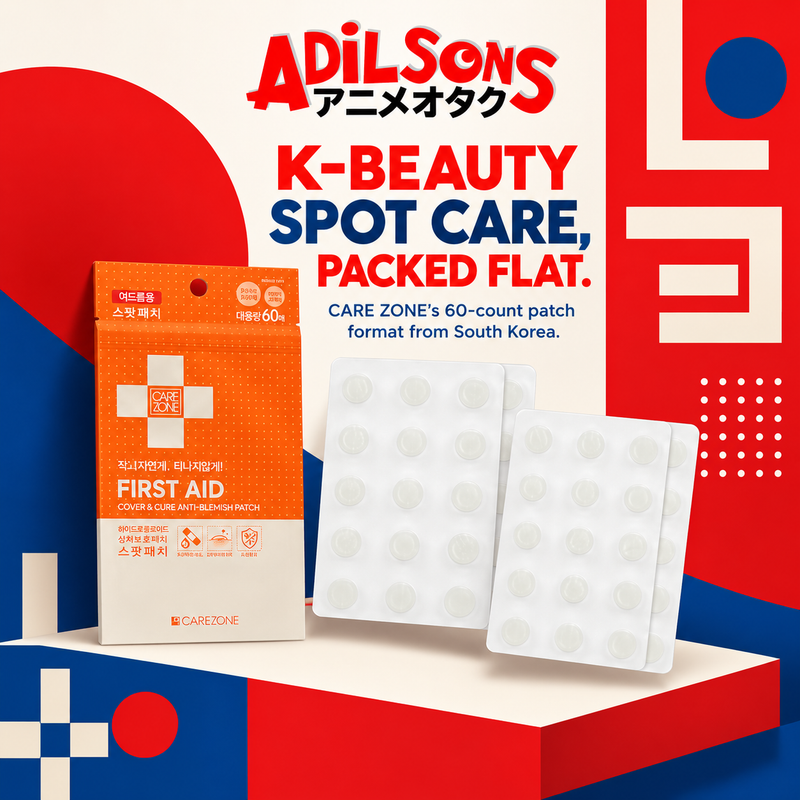 CARE ZONE Cover & Cure Anti-Blemish Patch 60EA ad: K-BEAUTY SPOT CARE, PACKED FLAT.