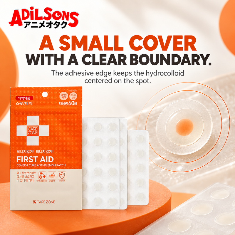 CARE ZONE Cover & Cure Anti-Blemish Patch 60EA ad: A SMALL COVER WITH A CLEAR BOUNDARY.