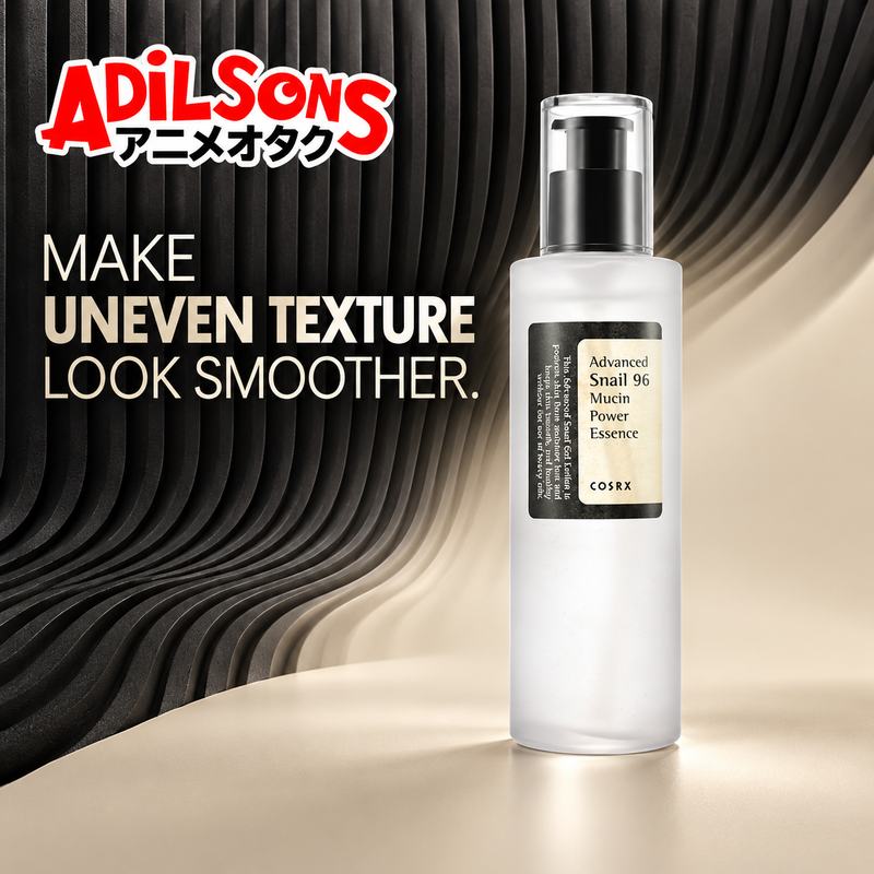 Adilsons creative for COSRX Advanced Snail 96 Mucin Power Essence 100ml — MAKE UNEVEN TEXTURE LOOK SMOOTHER.