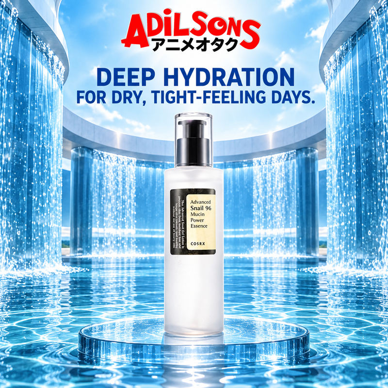 Adilsons creative for COSRX Advanced Snail 96 Mucin Power Essence 100ml — DEEP HYDRATION FOR DRY, TIGHT-FEELING DAYS.