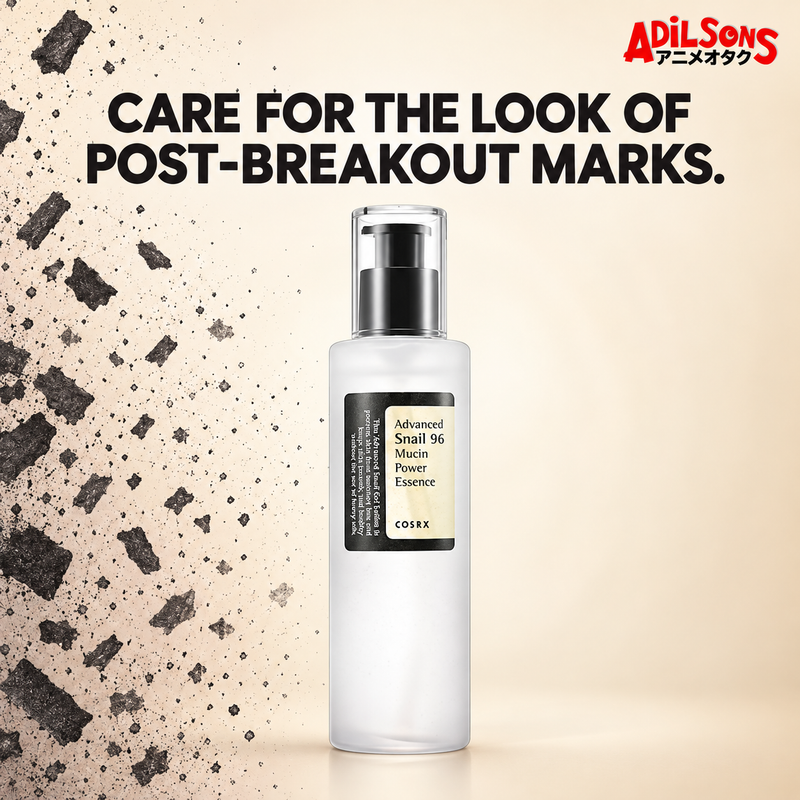 Adilsons creative for COSRX Advanced Snail 96 Mucin Power Essence 100ml — CARE FOR THE LOOK OF POST-BREAKOUT MARKS.