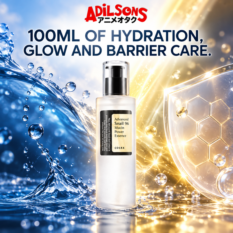 Adilsons creative for COSRX Advanced Snail 96 Mucin Power Essence 100ml — 100ML OF HYDRATION, GLOW AND BARRIER CARE.
