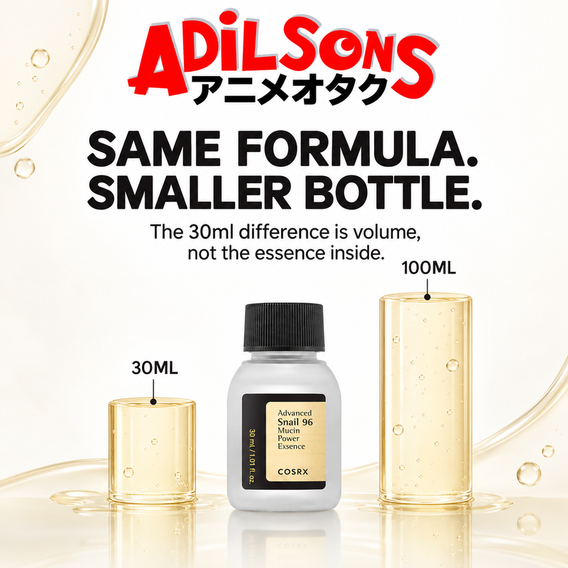 Adilsons Beauty COSRX Advanced Snail 96 Mucin Power Essence 30ml ad: SAME FORMULA. SMALLER BOTTLE. / The 30ml difference is volume, not the essence inside.
