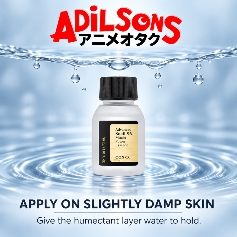Adilsons Beauty COSRX Advanced Snail 96 Mucin Power Essence 30ml ad: APPLY ON SLIGHTLY DAMP SKIN / Give the humectant layer water to hold.