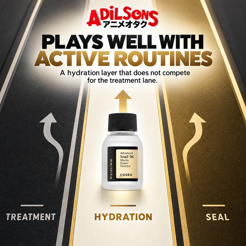 Adilsons Beauty COSRX Advanced Snail 96 Mucin Power Essence 30ml ad: PLAYS WELL WITH ACTIVE ROUTINES / A hydration layer that does not compete for the treatment lane.