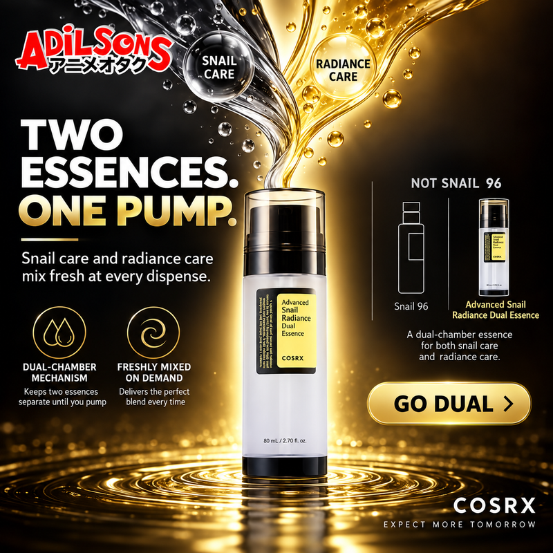 Adilsons creative for COSRX Advanced Snail Radiance Dual Essence 80ml — TWO ESSENCES. ONE PUMP.