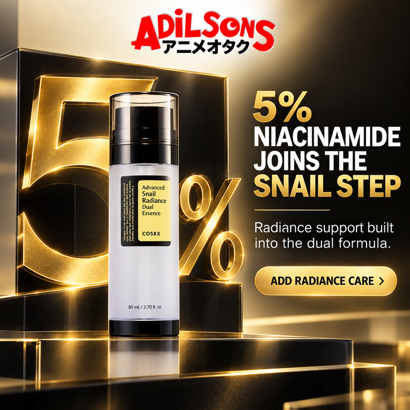 Adilsons creative for COSRX Advanced Snail Radiance Dual Essence 80ml — 5% NIACINAMIDE JOINS THE SNAIL STEP