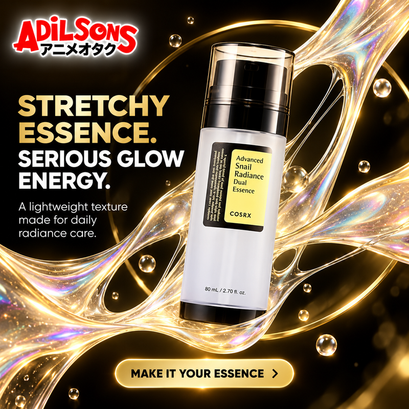 Adilsons creative for COSRX Advanced Snail Radiance Dual Essence 80ml — STRETCHY ESSENCE. SERIOUS GLOW ENERGY.