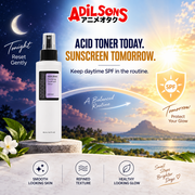 Acid toner at night paired with daytime sunscreen care