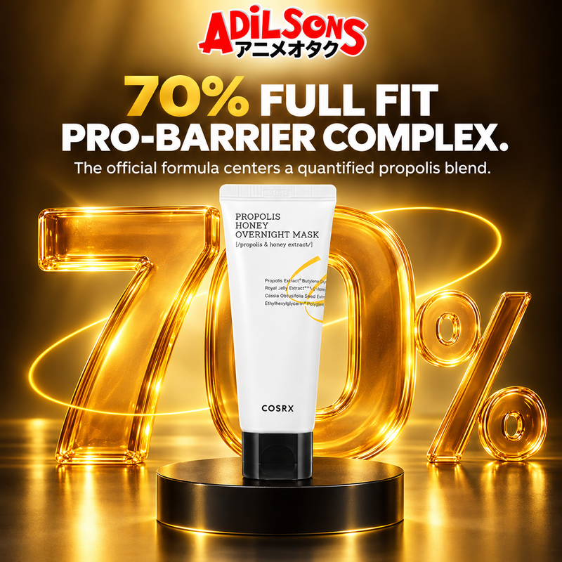 COSRX Full Fit Propolis Honey Overnight Mask ad: 70% FULL FIT PRO-BARRIER COMPLEX.