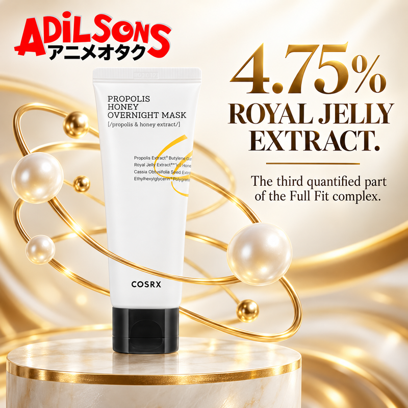 COSRX Full Fit Propolis Honey Overnight Mask ad: 4.75% ROYAL JELLY EXTRACT.