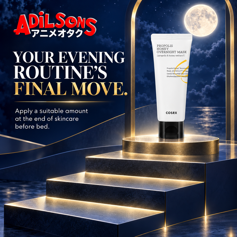 COSRX Full Fit Propolis Honey Overnight Mask ad: YOUR EVENING ROUTINE’S FINAL MOVE.