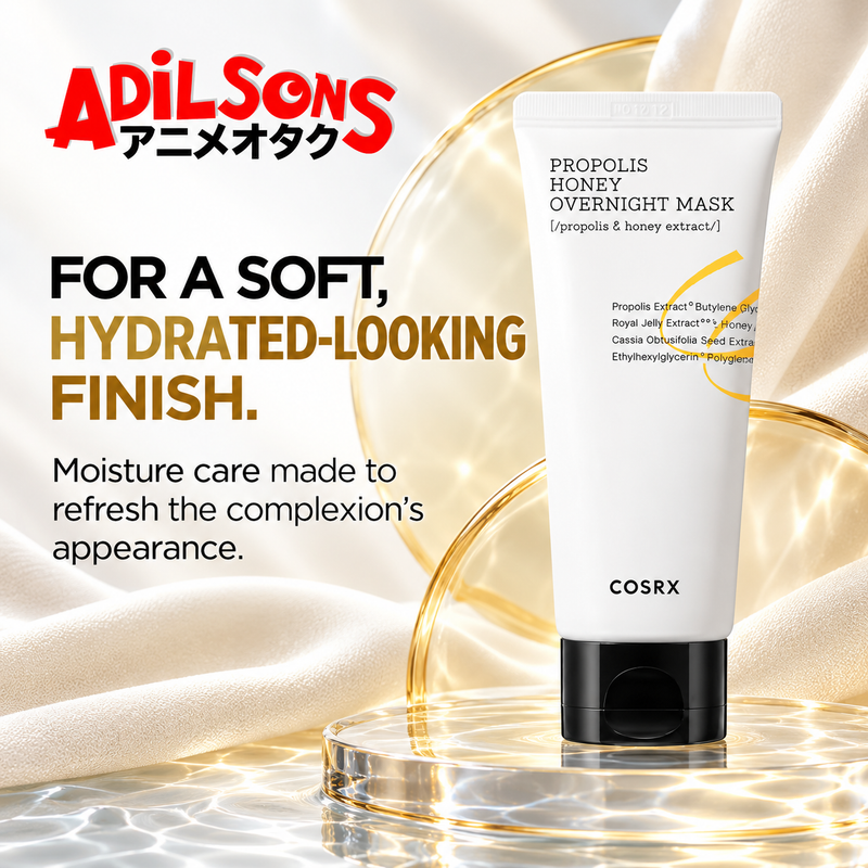 COSRX Full Fit Propolis Honey Overnight Mask ad: FOR A SOFT, HYDRATED-LOOKING FINISH.