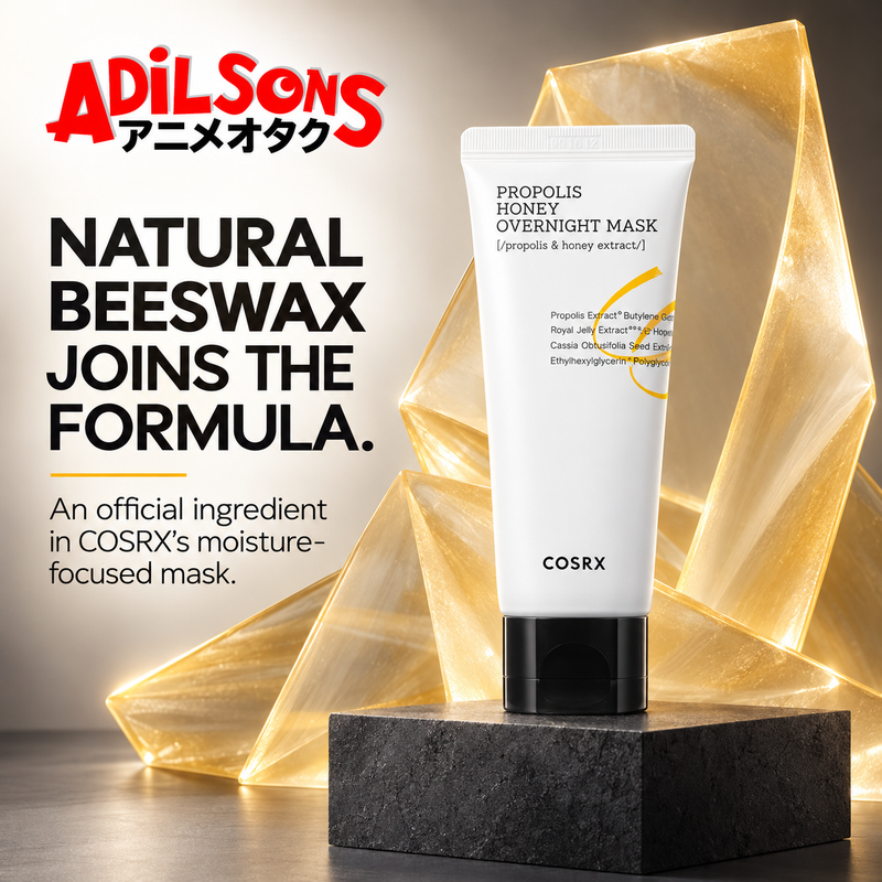 COSRX Full Fit Propolis Honey Overnight Mask ad: NATURAL BEESWAX JOINS THE FORMULA.