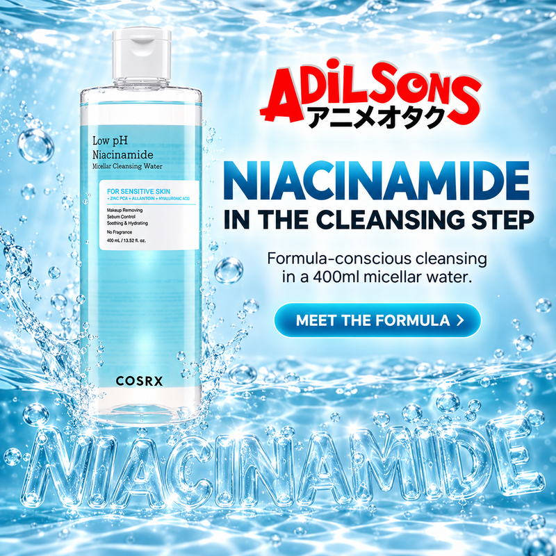 Adilsons creative for COSRX Low pH Niacinamide Micellar Cleansing Water 400ml — NIACINAMIDE IN THE CLEANSING STEP