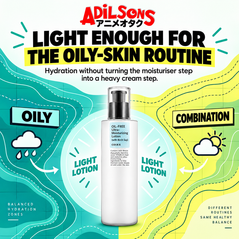 Adilsons Beauty COSRX Oil-Free Ultra-Moisturizing Lotion with Birch Sap 100ml ad: LIGHT ENOUGH FOR THE OILY-SKIN ROUTINE / Hydration without turning the moisturiser step into a heavy cream step.