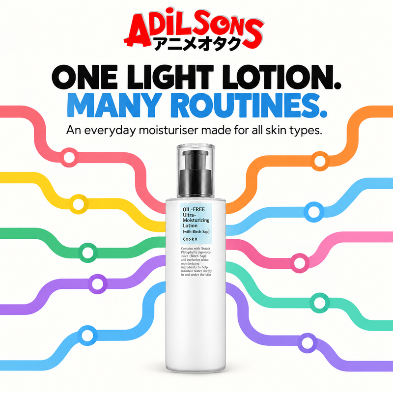 Adilsons Beauty COSRX Oil-Free Ultra-Moisturizing Lotion with Birch Sap 100ml ad: ONE LIGHT LOTION. MANY ROUTINES. / An everyday moisturiser made for all skin types.