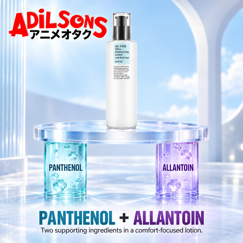 Adilsons Beauty COSRX Oil-Free Ultra-Moisturizing Lotion with Birch Sap 100ml ad: PANTHENOL + ALLANTOIN / Two supporting ingredients in a comfort-focused lotion.