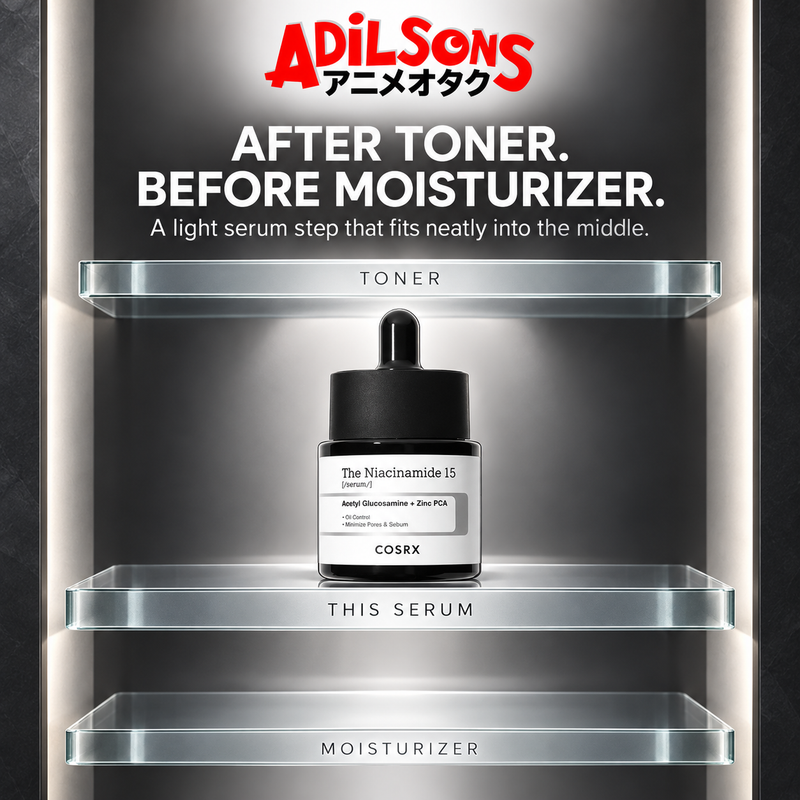 Light serum placed after toner and before moisturizer
