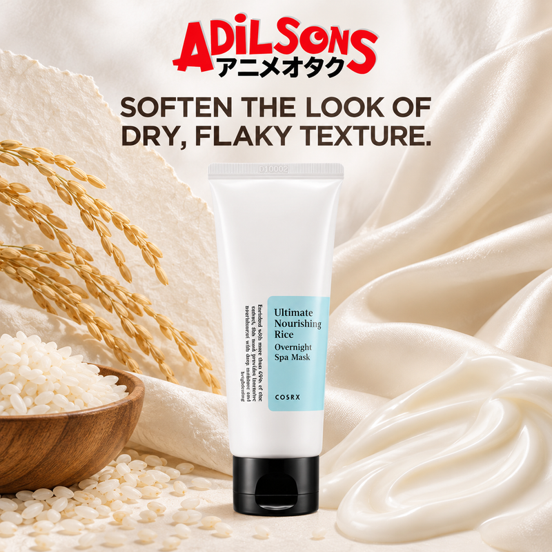 Adilsons creative for COSRX Ultimate Nourishing Rice Overnight Spa Mask 60ml — SOFTEN THE LOOK OF DRY, FLAKY TEXTURE.