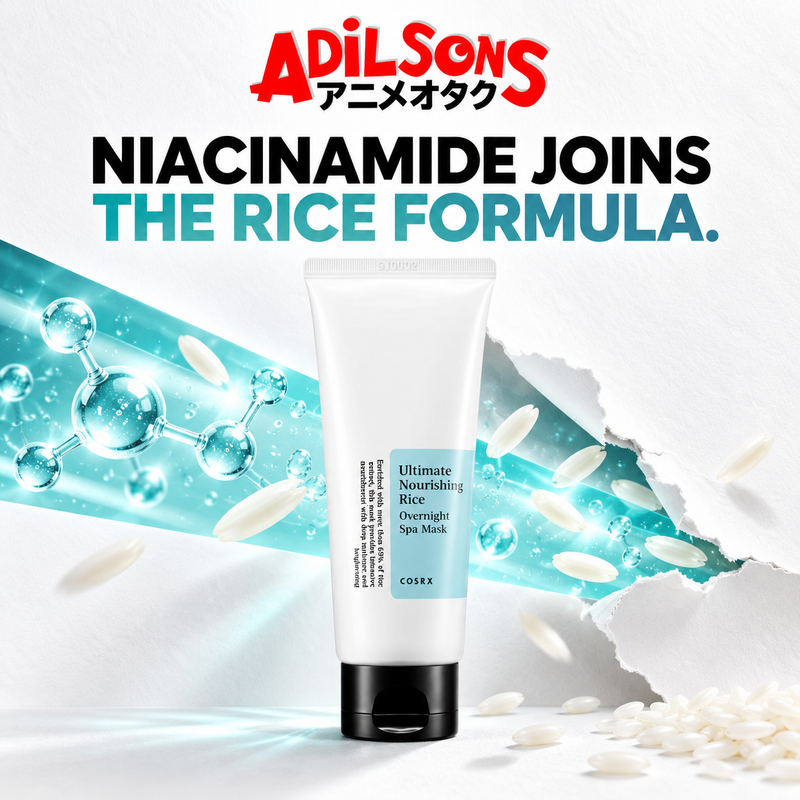 Adilsons creative for COSRX Ultimate Nourishing Rice Overnight Spa Mask 60ml — NIACINAMIDE JOINS THE RICE FORMULA.