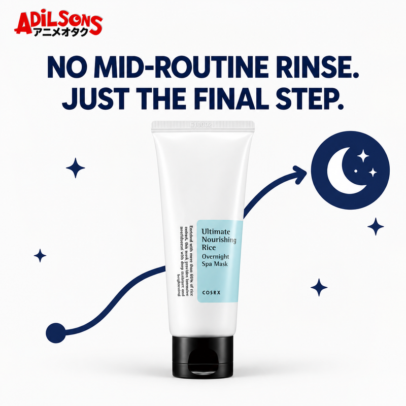 Adilsons creative for COSRX Ultimate Nourishing Rice Overnight Spa Mask 60ml — NO MID-ROUTINE RINSE. JUST THE FINAL STEP.