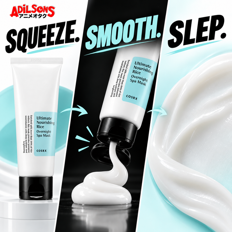 Adilsons creative for COSRX Ultimate Nourishing Rice Overnight Spa Mask 60ml — SQUEEZE. SMOOTH. SLEEP.