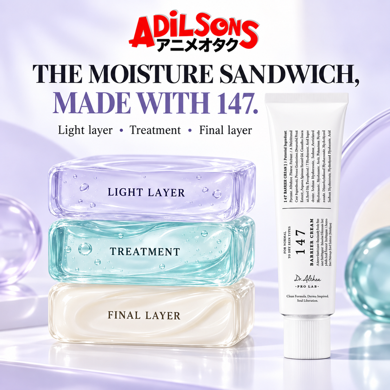 Dr.Althea 147 Barrier Cream 50ml ad: THE MOISTURE SANDWICH, MADE WITH 147.
