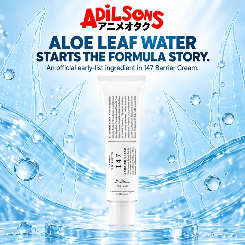 Dr.Althea 147 Barrier Cream 50ml ad: ALOE LEAF WATER STARTS THE FORMULA STORY.