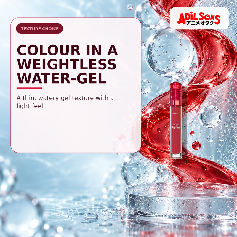 Adilsons Beauty creative for ETUDE Dear Darling Water Gel Tint #08 Water Melon Red 5g — Water-gel texture.