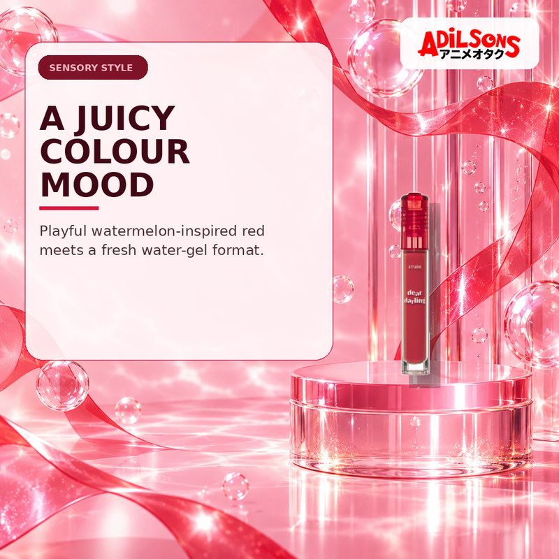 Adilsons Beauty creative for ETUDE Dear Darling Water Gel Tint #08 Water Melon Red 5g — Playful fruity mood.