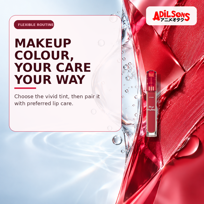 Adilsons Beauty creative for ETUDE Dear Darling Water Gel Tint #08 Water Melon Red 5g — Colour-first format with separate care.