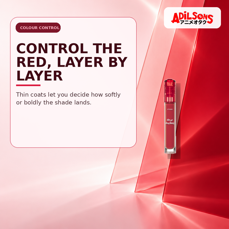 Adilsons Beauty creative for ETUDE Dear Darling Water Gel Tint #08 Water Melon Red 5g — Thin-layer intensity control.