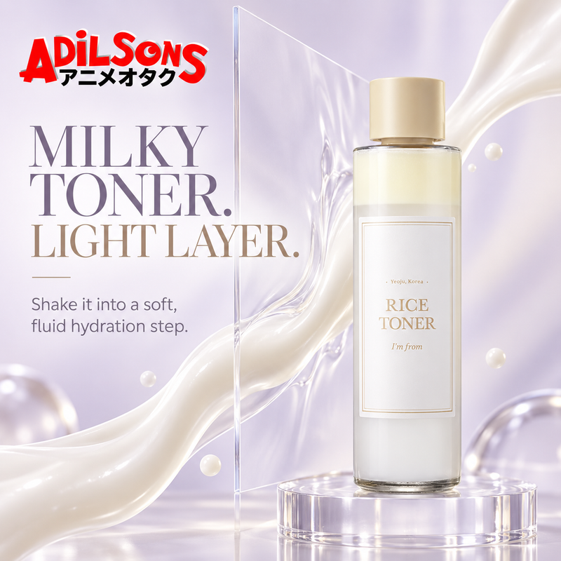 Adilsons Beauty I'm From Rice Toner 150ml ad: MILKY TONER. LIGHT LAYER. / Shake it into a soft, fluid hydration step.