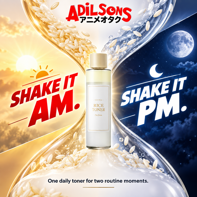 Adilsons Beauty I'm From Rice Toner 150ml ad: SHAKE IT AM. SHAKE IT PM. / One daily toner for two routine moments.