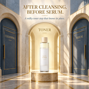 Adilsons Beauty I'm From Rice Toner 150ml ad: AFTER CLEANSING. BEFORE SERUM. / A milky toner step that knows its place.