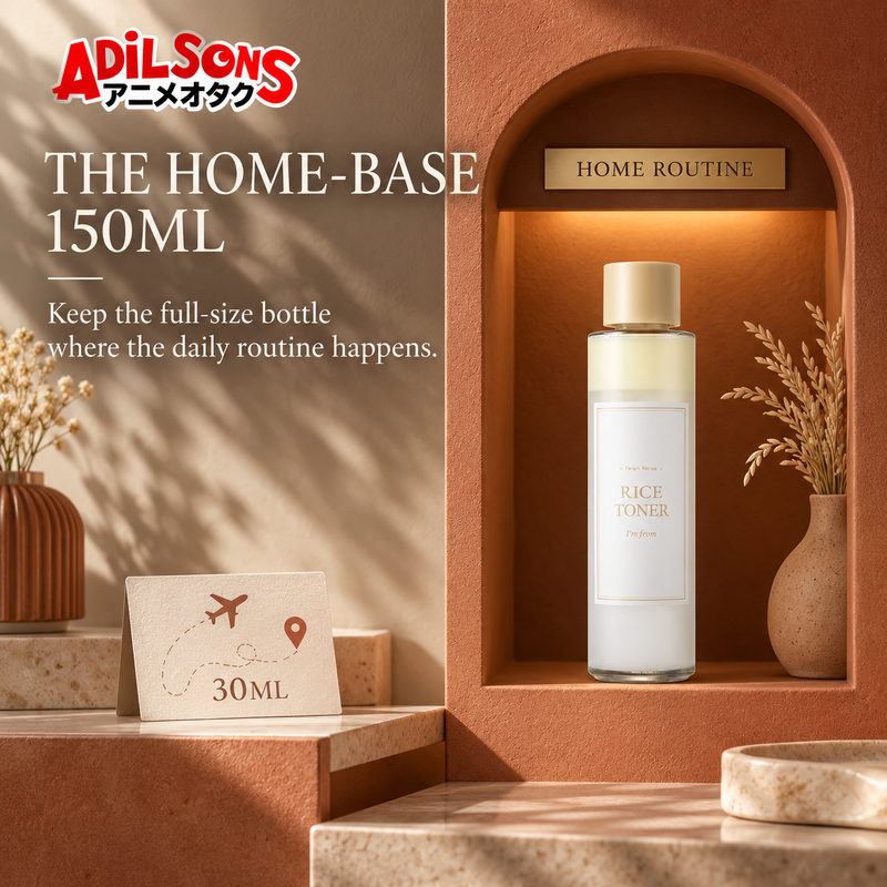 Adilsons Beauty I'm From Rice Toner 150ml ad: THE HOME-BASE 150ML / Keep the full-size bottle where the daily routine happens.