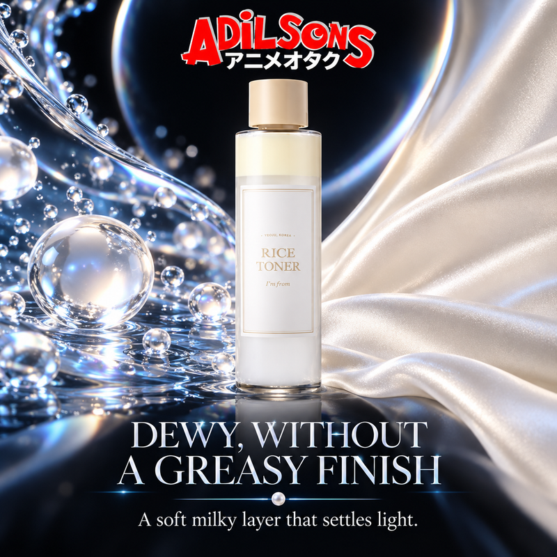 Adilsons Beauty I'm From Rice Toner 150ml ad: DEWY, WITHOUT A GREASY FINISH / A soft milky layer that settles light.