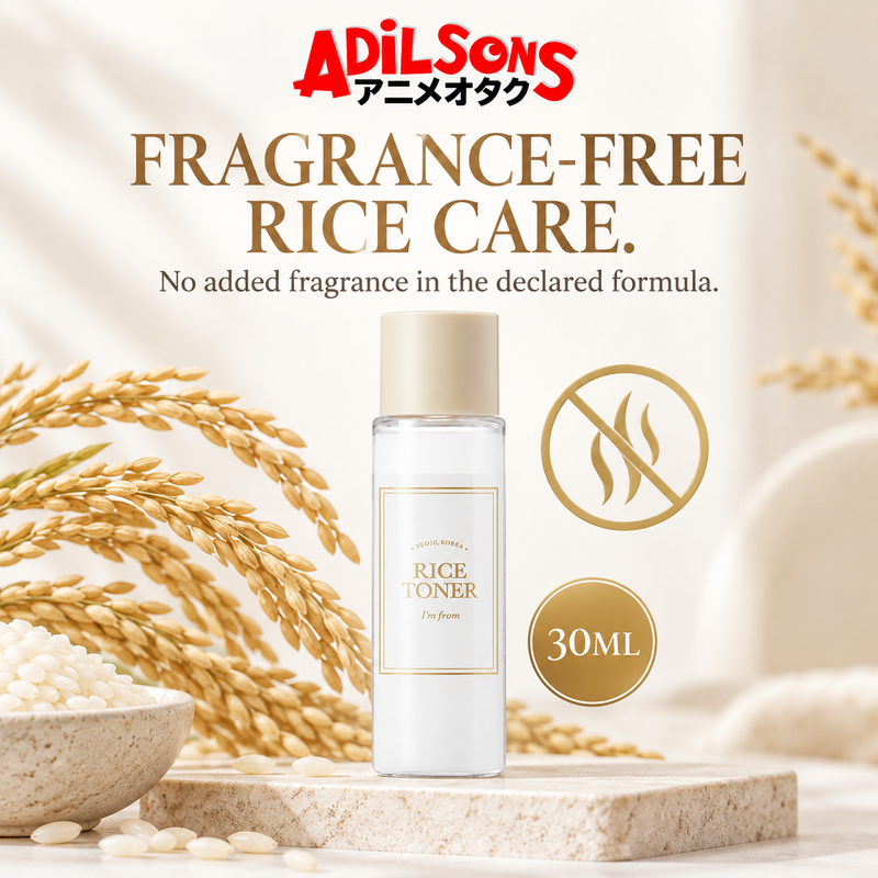 Fragrance-free Rice Toner care in the exact 30 ml bottle