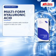 Adilsons Beauty creative for IsNtree Hyaluronic Acid Watery Sun Gel twin pack — Multi-form hyaluronic acid complex.