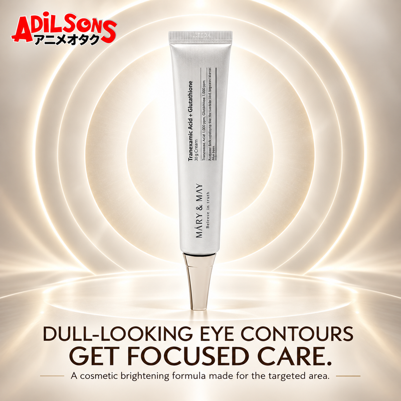 MARY&MAY Tranexamic Acid + Glutathione Eye Cream creative: DULL-LOOKING EYE CONTOURS GET FOCUSED CARE.