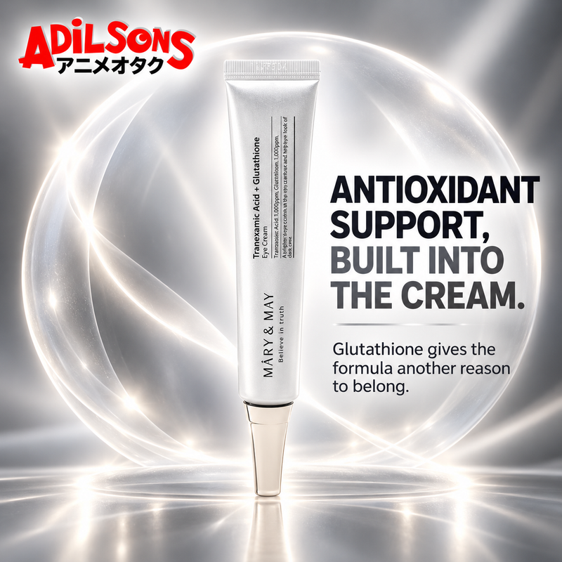 MARY&MAY Tranexamic Acid + Glutathione Eye Cream creative: ANTIOXIDANT SUPPORT, BUILT INTO THE CREAM.