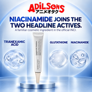 MARY&MAY Tranexamic Acid + Glutathione Eye Cream creative: NIACINAMIDE JOINS THE TWO HEADLINE ACTIVES.
