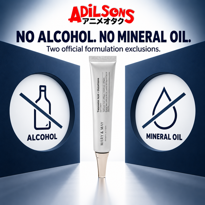 MARY&MAY Tranexamic Acid + Glutathione Eye Cream creative: NO ALCOHOL. NO MINERAL OIL.