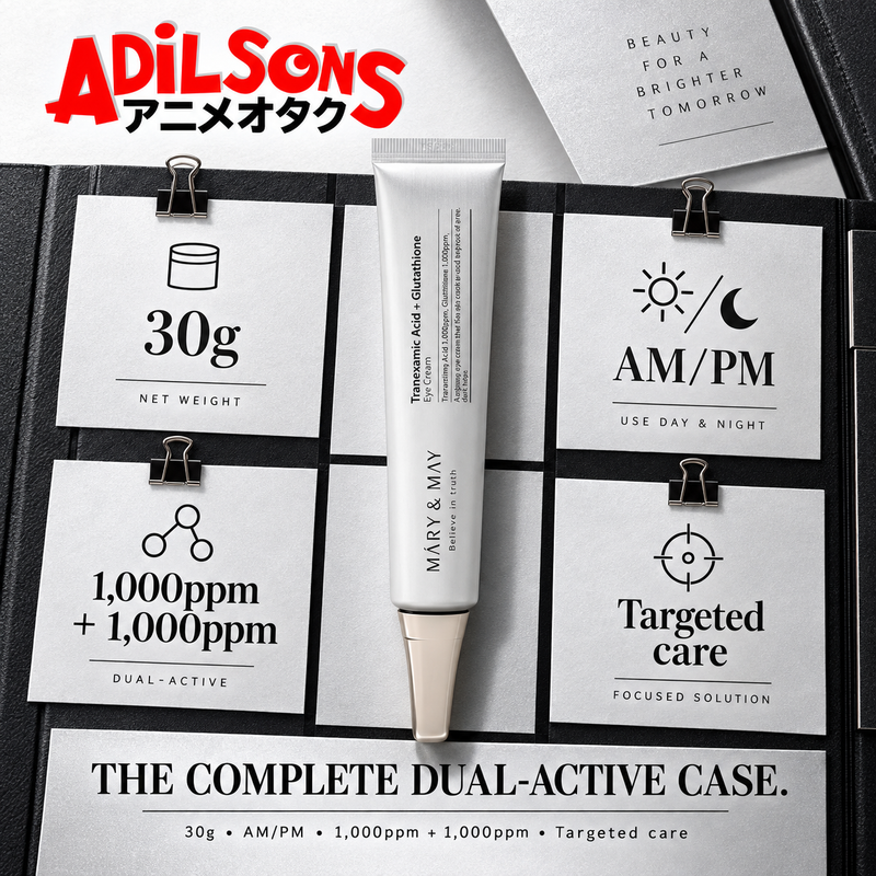 MARY&MAY Tranexamic Acid + Glutathione Eye Cream creative: THE COMPLETE DUAL-ACTIVE CASE.