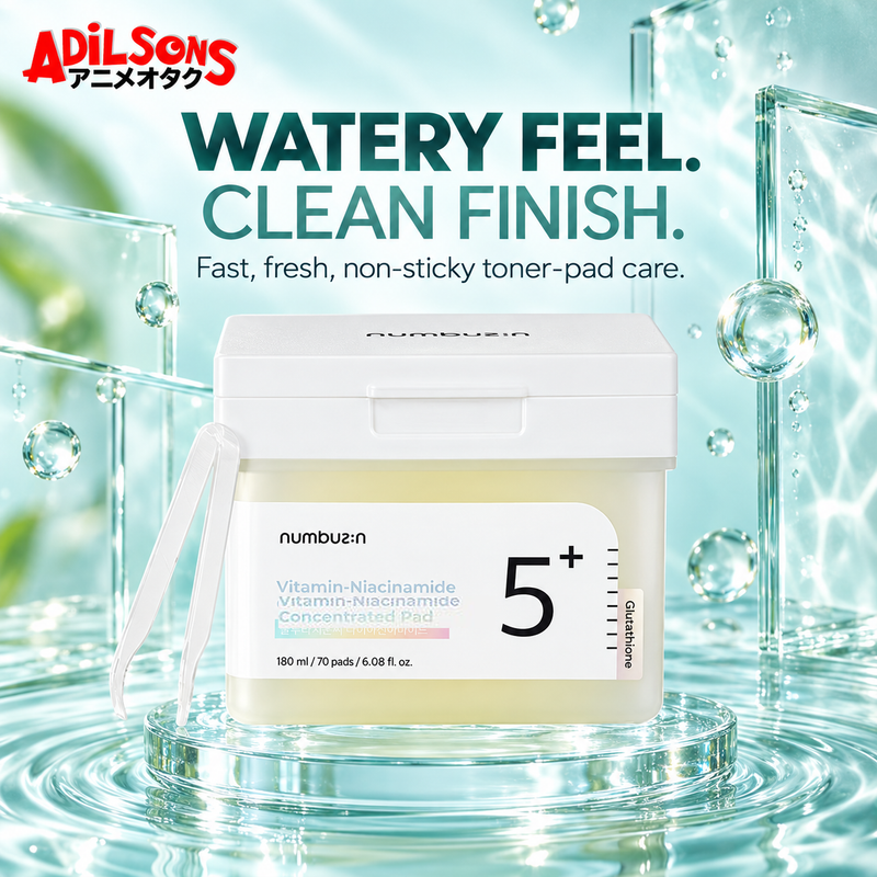NUMBUZIN No.5 Vitamin-Niacinamide Concentrated Pad in a watery non-sticky glass-ripple scene