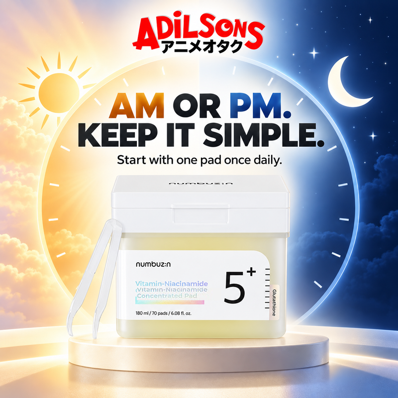 NUMBUZIN No.5 Vitamin-Niacinamide Concentrated Pad in a AM and PM clock