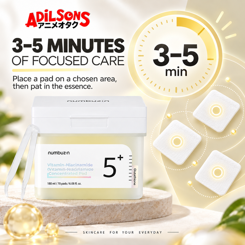 NUMBUZIN No.5 Vitamin-Niacinamide Concentrated Pad in a 3–5 minute timer with abstract pad tiles