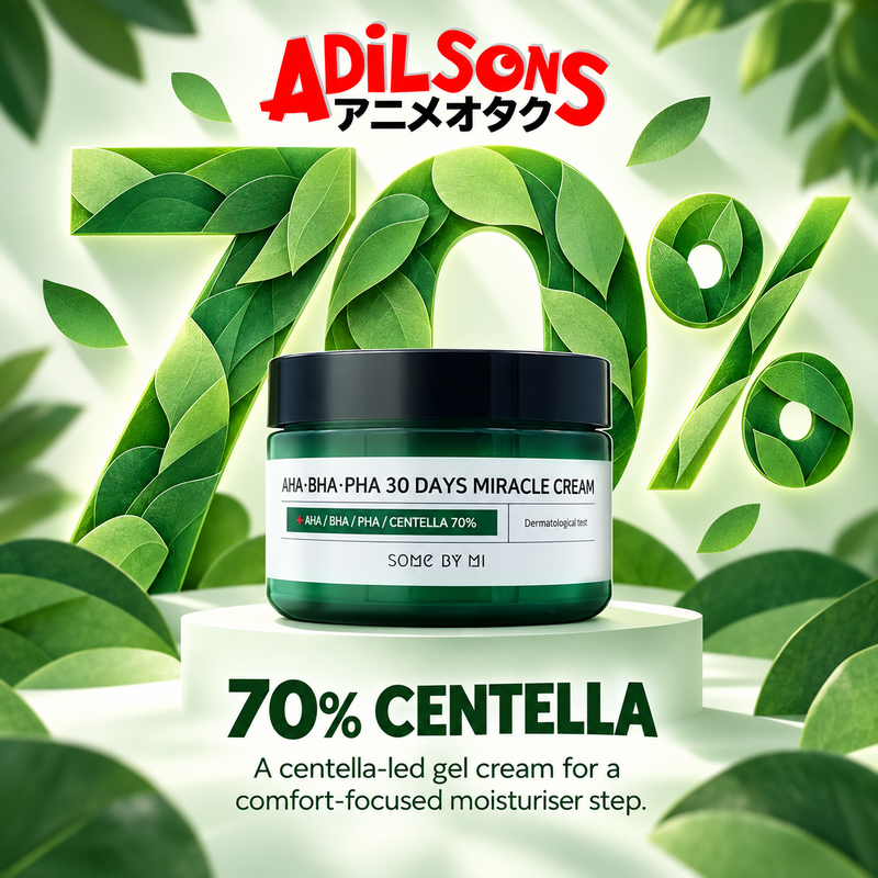 Adilsons Beauty SOME BY MI AHA BHA PHA 30 Days Miracle Cream 60g ad: 70% CENTELLA / A centella-led gel cream for a comfort-focused moisturiser step.
