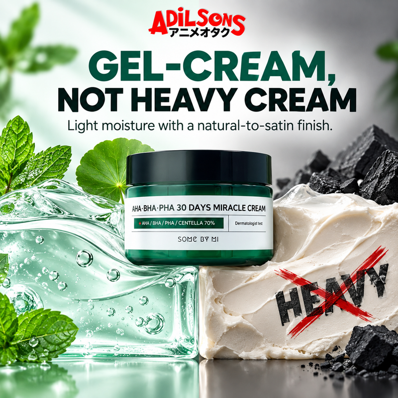 Adilsons Beauty SOME BY MI AHA BHA PHA 30 Days Miracle Cream 60g ad: GEL-CREAM, NOT HEAVY CREAM / Light moisture with a natural-to-satin finish.